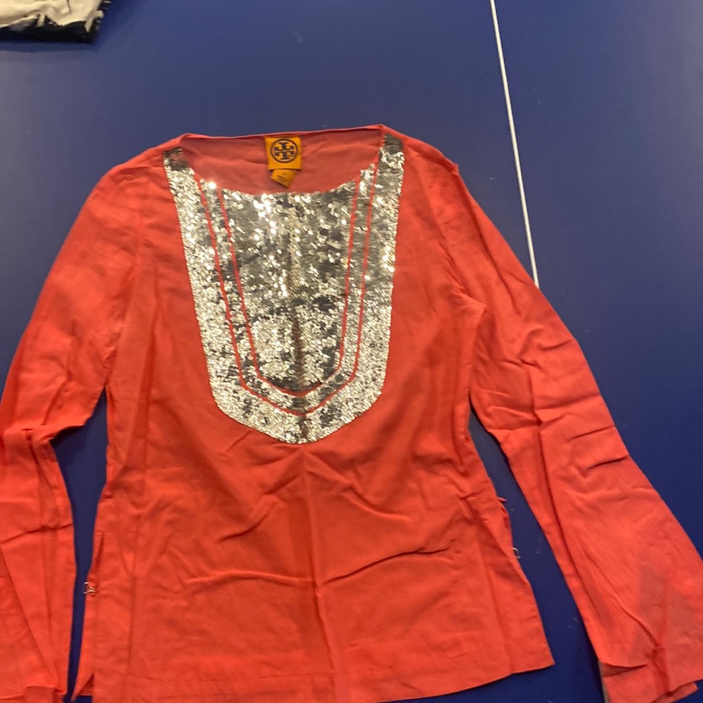 Tory Burch pink tunic with silver sequin sz2